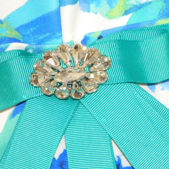 Joseph Ribkoff Holiday Party Designer Sheath Dress White and Blue Tropical - Picture 11 of 16